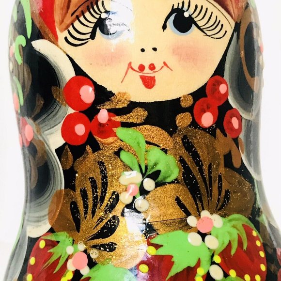 Vintage Handpainted Russian Wooden Matryoshka Stacking Nesting Dolls Set of 5 - Picture 8 of 12